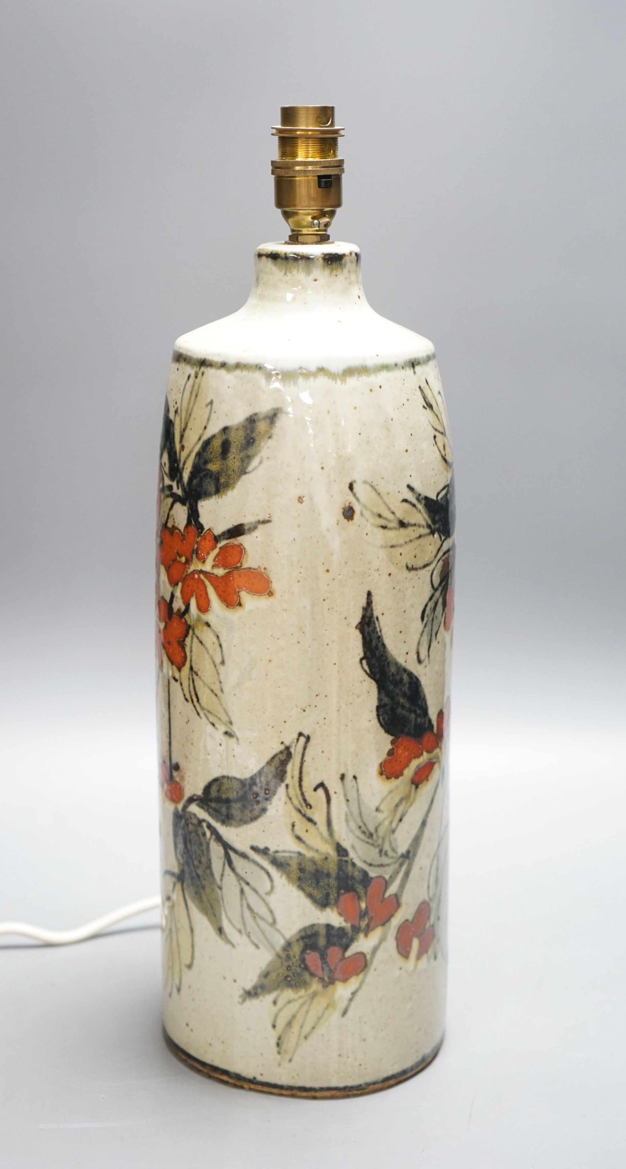 M? A slip decorated stoneware lamp base 38cm